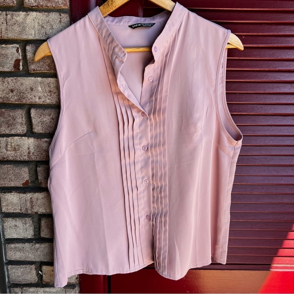SHEIN mock neck button front sleeveless pink large blouse - Picture 1 of 16